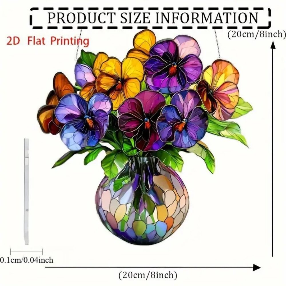 Suncatcher Flowers Pansy Floral Vase Hanging Window Decor Colorful Garden Spring - Picture 3 of 3